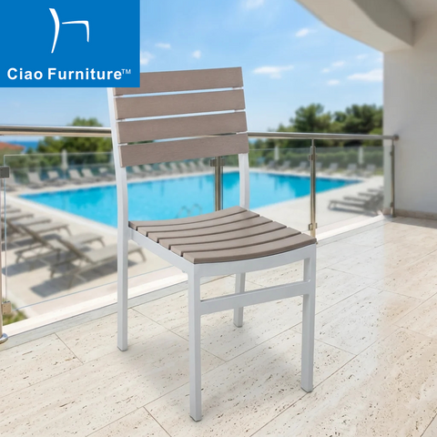 Commercial patio outdoor restaurant plastic wood armless dining chair