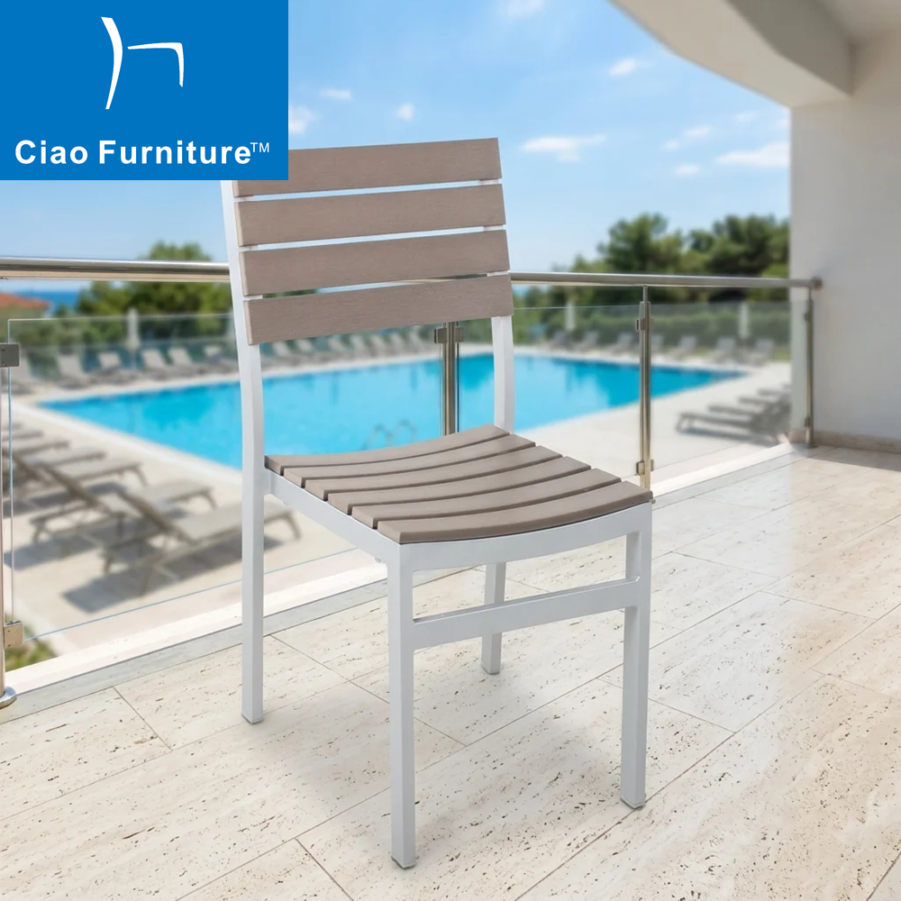 Commercial patio outdoor restaurant plastic wood armless dining chair