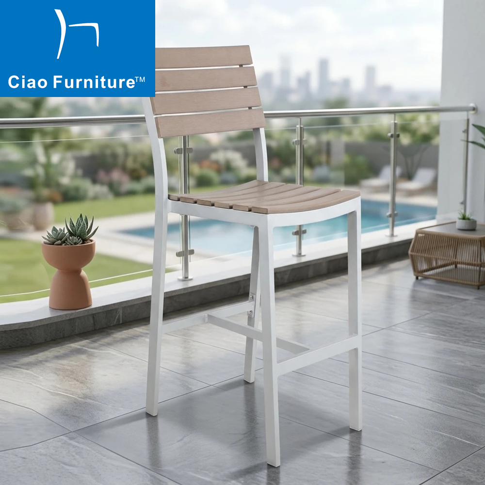 Outdoor patio aluminum armless WPC bar chair