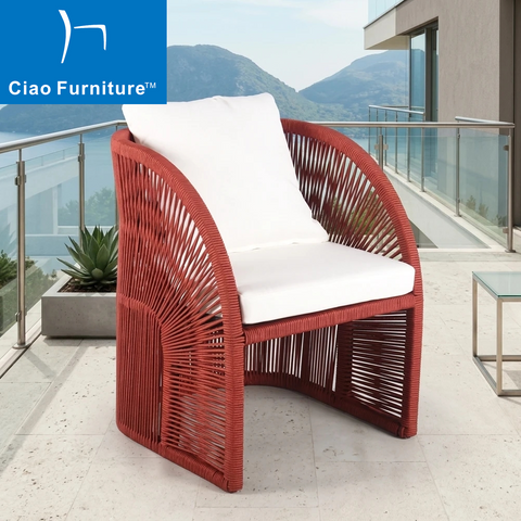 Modern garden balcony red rope woven dining chair
