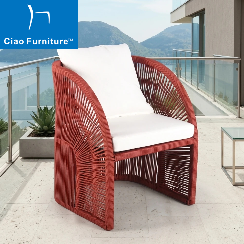 Modern garden balcony red rope woven dining chair