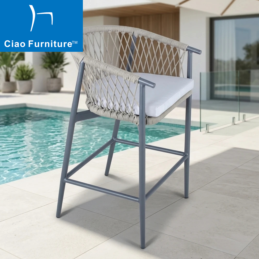 Aluminum frame patio bar height rope dining chair