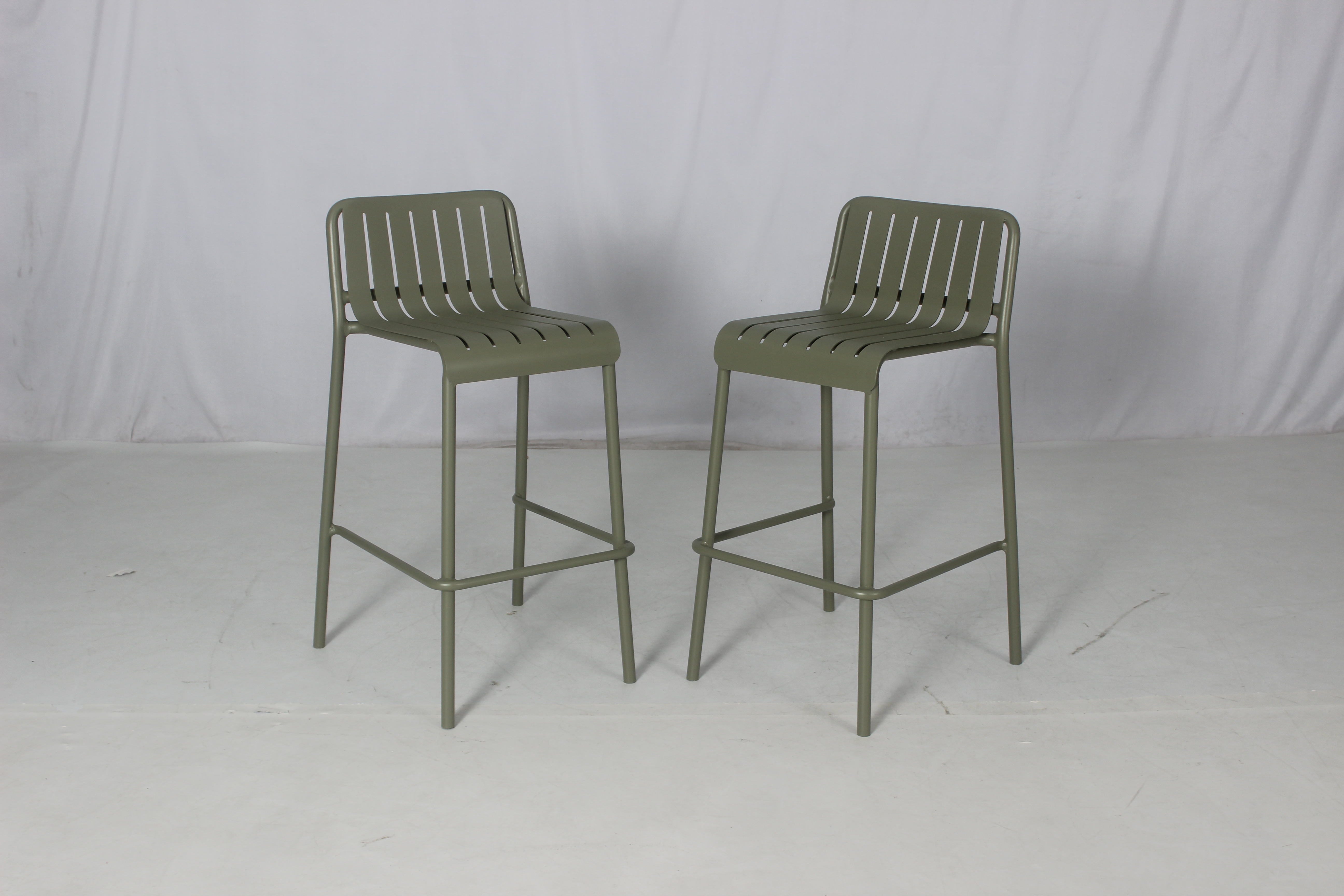 Nordic garden patio green aluminum outdoor armless bar height chair