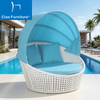 Beach club pool side outdoor rattan round daybed with blue canopy