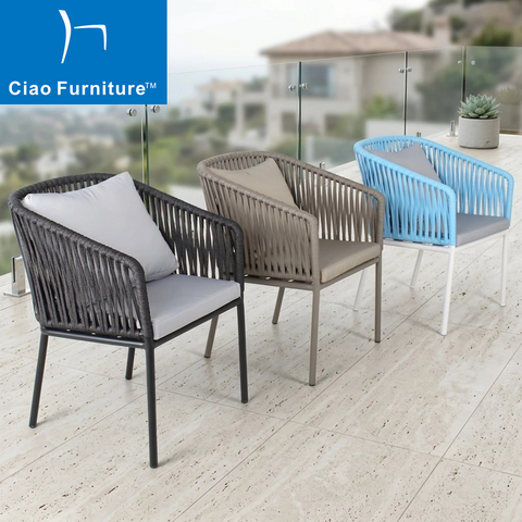 Outdoor balcony aluminum rope dining arm chair 
