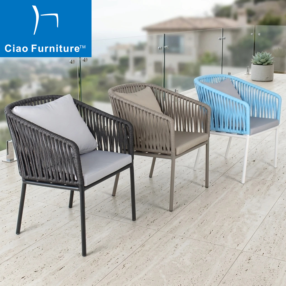 Outdoor balcony aluminum rope dining arm chair 