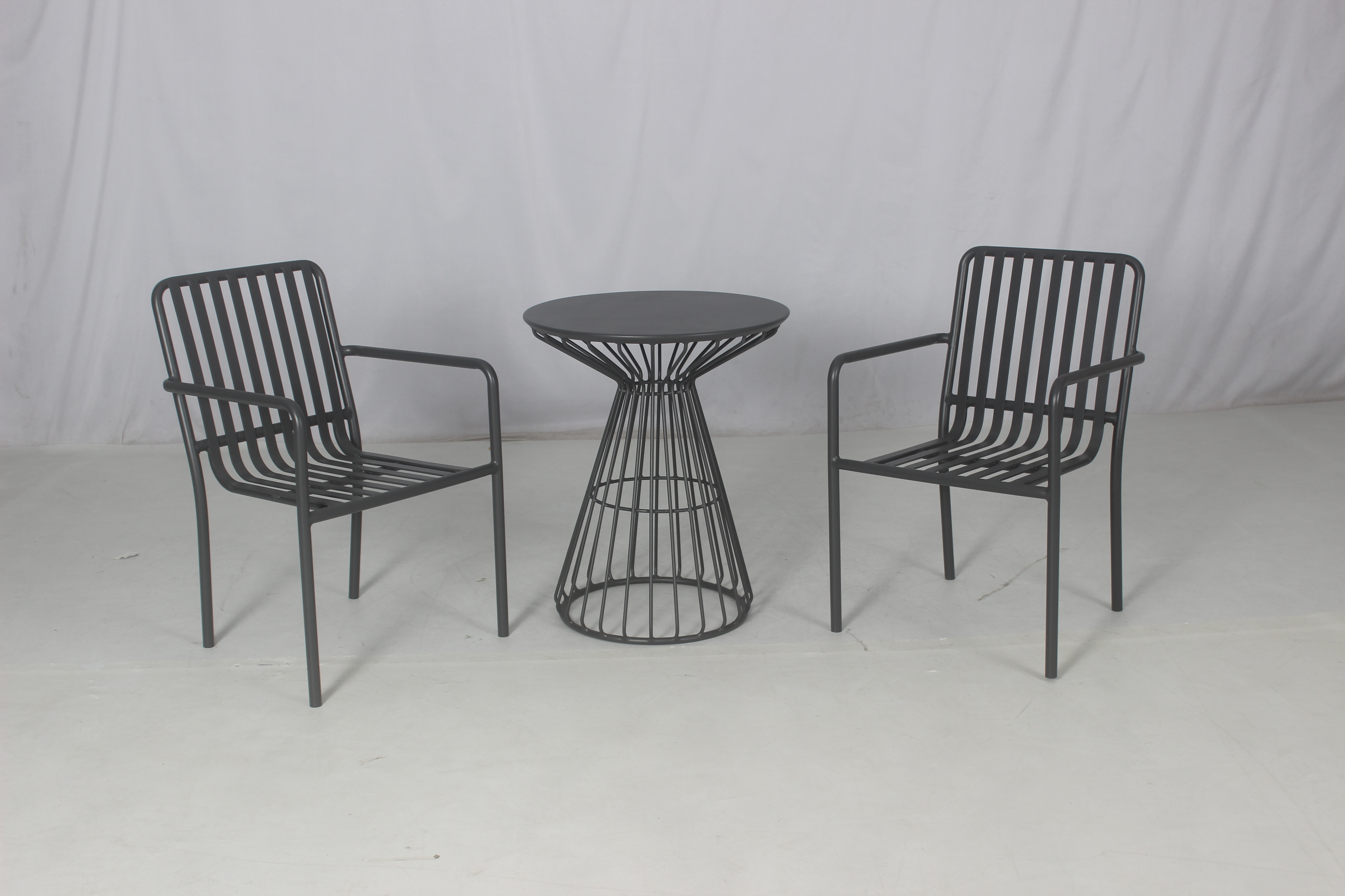 Outdoor garden 3 pieces black aluminum cafe round table chairs set furniture