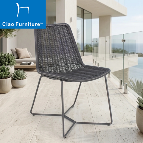 Black wicker outdoor patio armless dining chair
