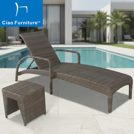 Commercial hotel outdoor rattan pool lounger chair with side table