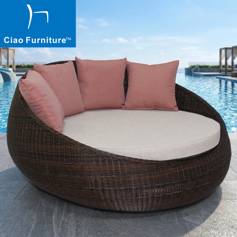 Outdoor beach bali wicker round sunbed