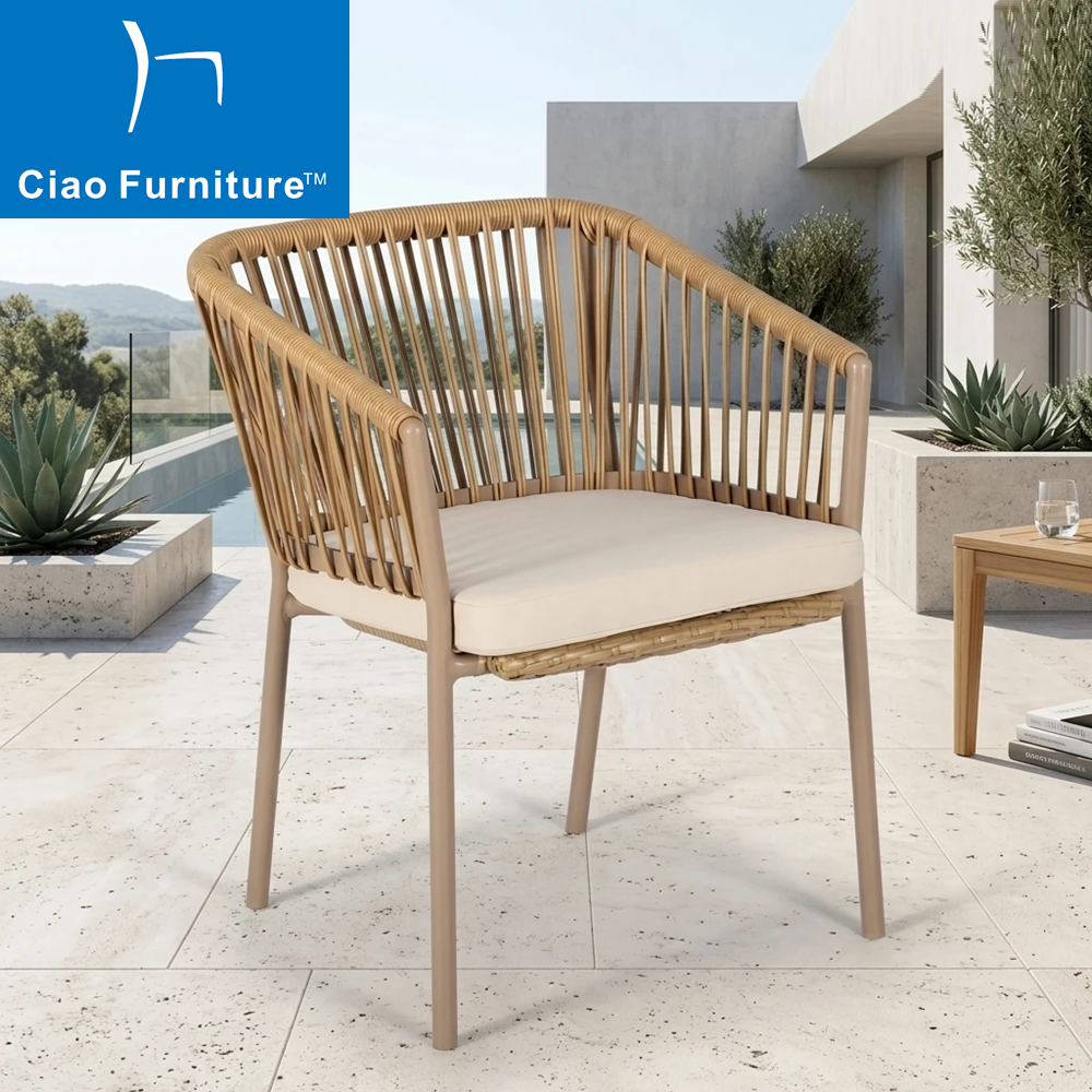 Patio outdoor restaurant rattan dining arm chair