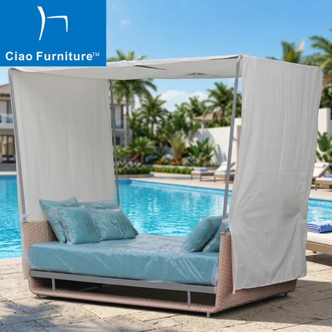 Outdoor beach lounge daybed with curtain