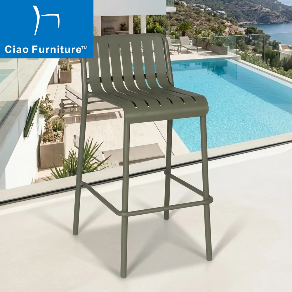 Nordic garden patio green aluminum outdoor armless bar height chair