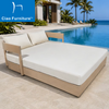 Teak wood double hotel resort outdoor poolside lounge daybed with cushion