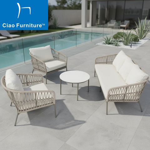 Modern apartment balcony furniture outdoor 5 seater rope sofa