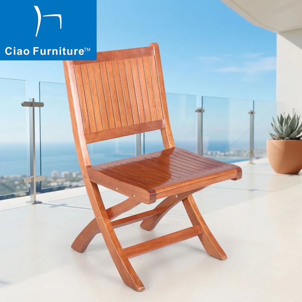 Outdoor garden portable teak wood folding armless chair