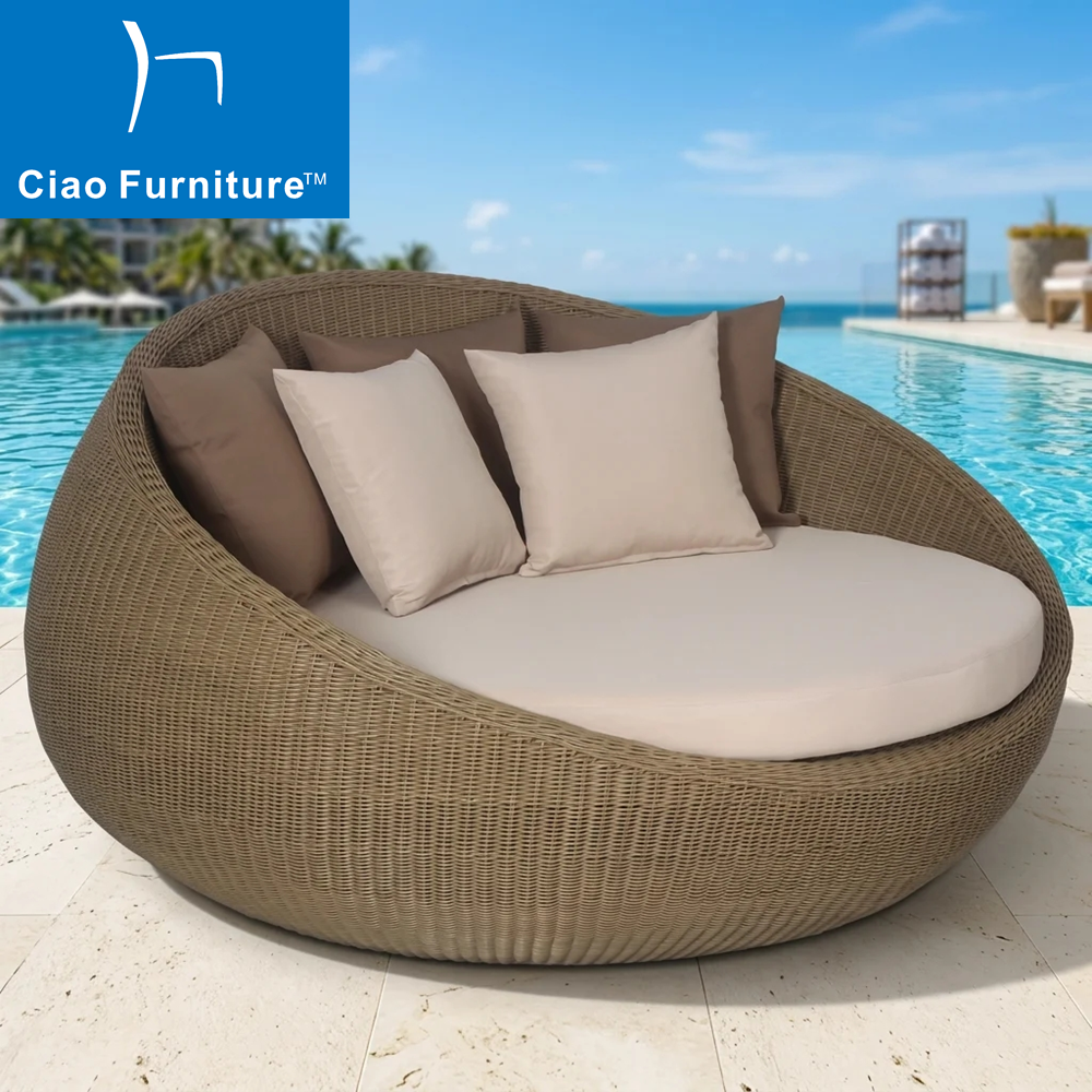 Commercial hotel pool side patio outdoor wicker sunbed with waterproof cushion