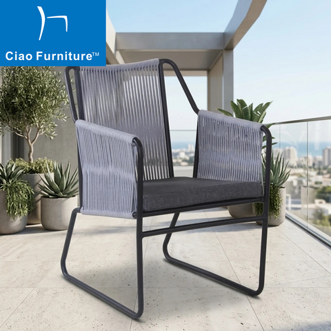 Balcony garden grey rope woven chair