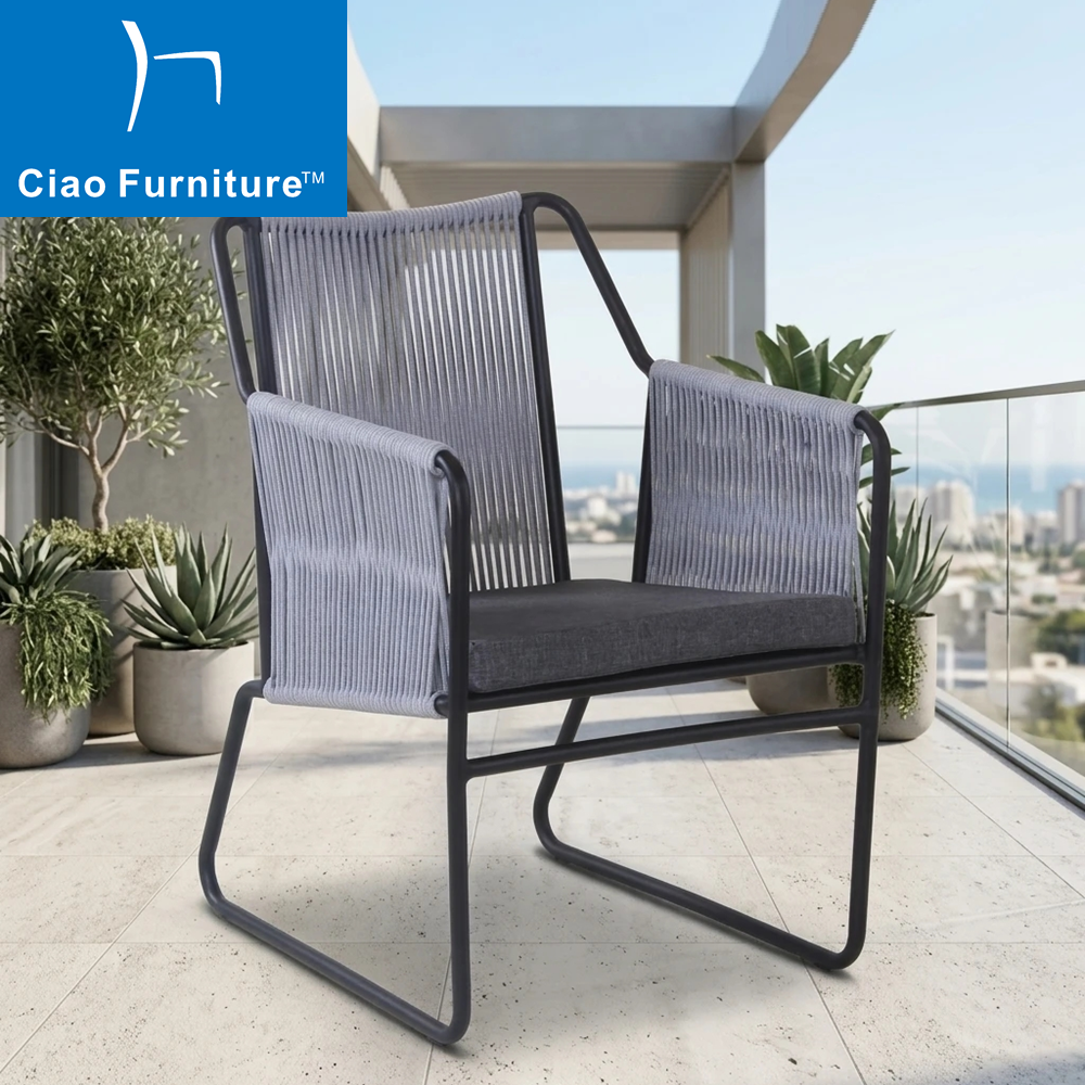 Balcony garden grey rope woven chair