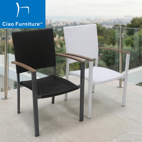 Patio outdoor PE rattan stackable dining arm chair